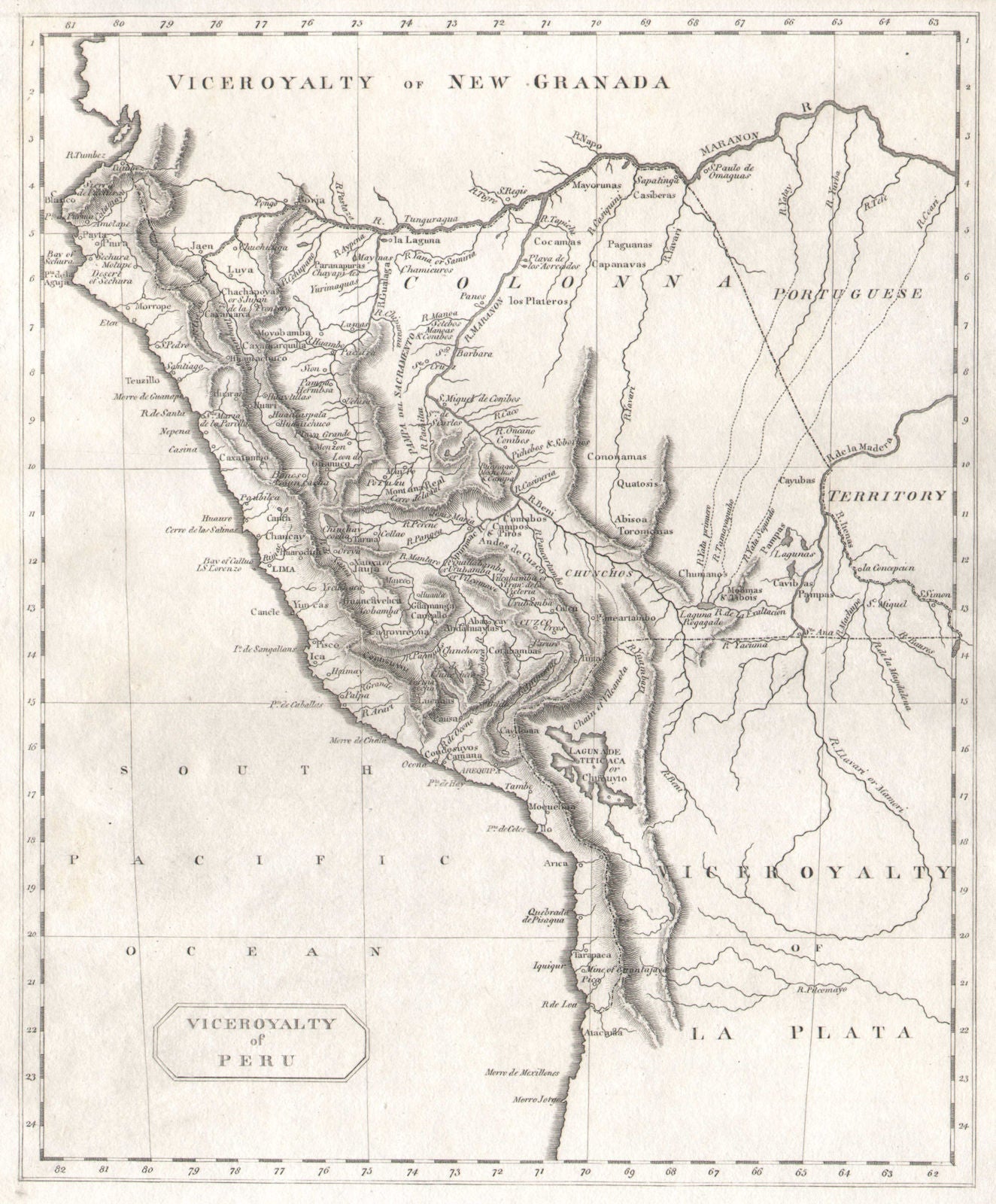Viceroyalty of Peru by Arrowsmith & Lewis 1812 old antique map plan chart